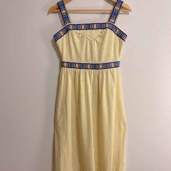 Boho Pale Yellow Sun Dress with Embroidery - Picture 2 of 9